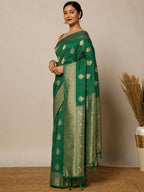 Dull Green Woven Design Dola Silk Saree