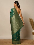 Dull Green Woven Design Dola Silk Saree