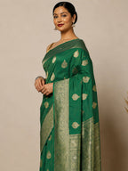 Dull Green Woven Design Dola Silk Saree