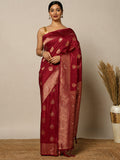 Maroon Woven Design Dola Silk Saree