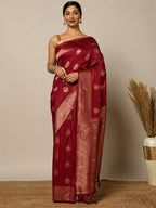 Maroon Woven Design Dola Silk Saree