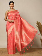 Peach Woven Design Dola Silk Saree