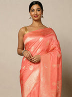 Peach Woven Design Dola Silk Saree