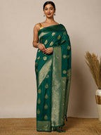 Peacock Blue Woven Design Dola Silk Saree
