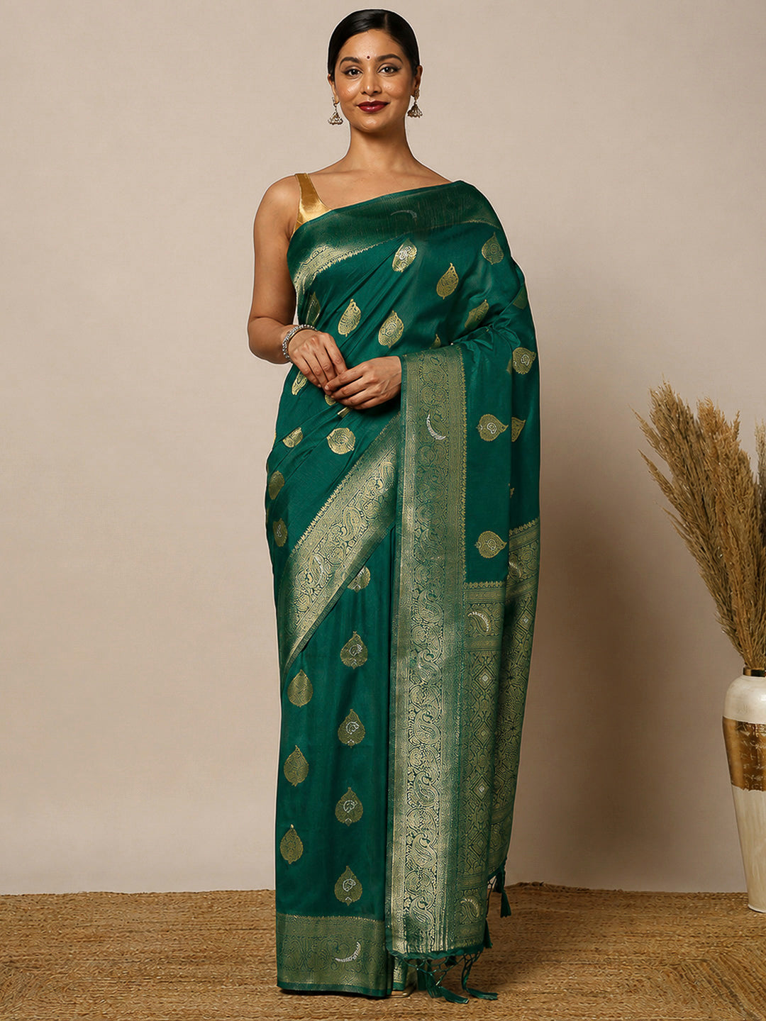 Peacock Blue Woven Design Dola Silk Saree