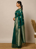 Peacock Blue Woven Design Dola Silk Saree