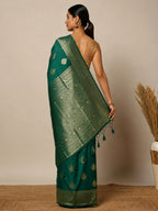 Peacock Blue Woven Design Dola Silk Saree