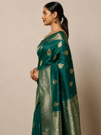 Peacock Blue Woven Design Dola Silk Saree