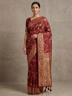 Maroon Woven Design Dola Silk Saree
