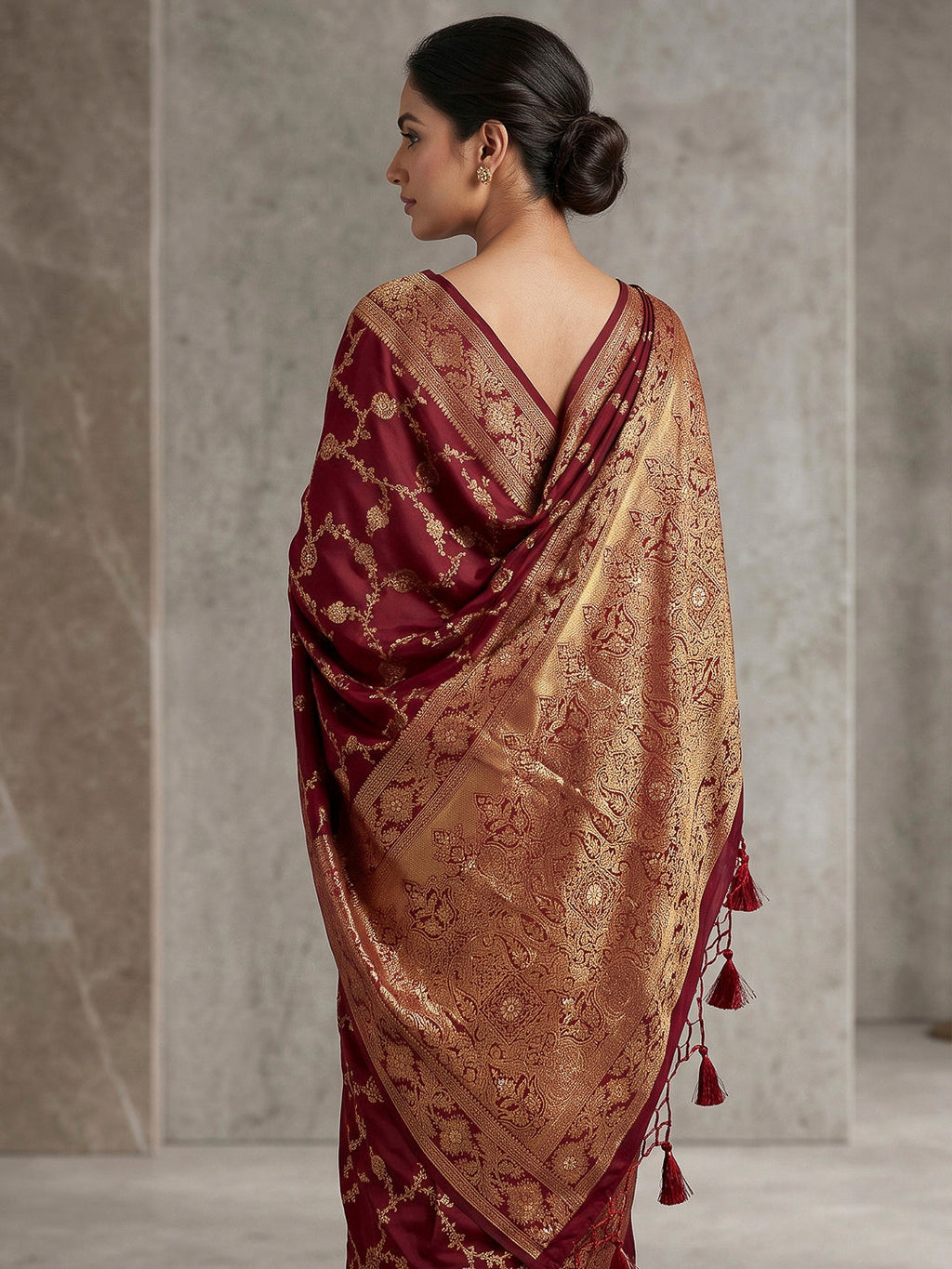 Maroon Woven Design Dola Silk Saree