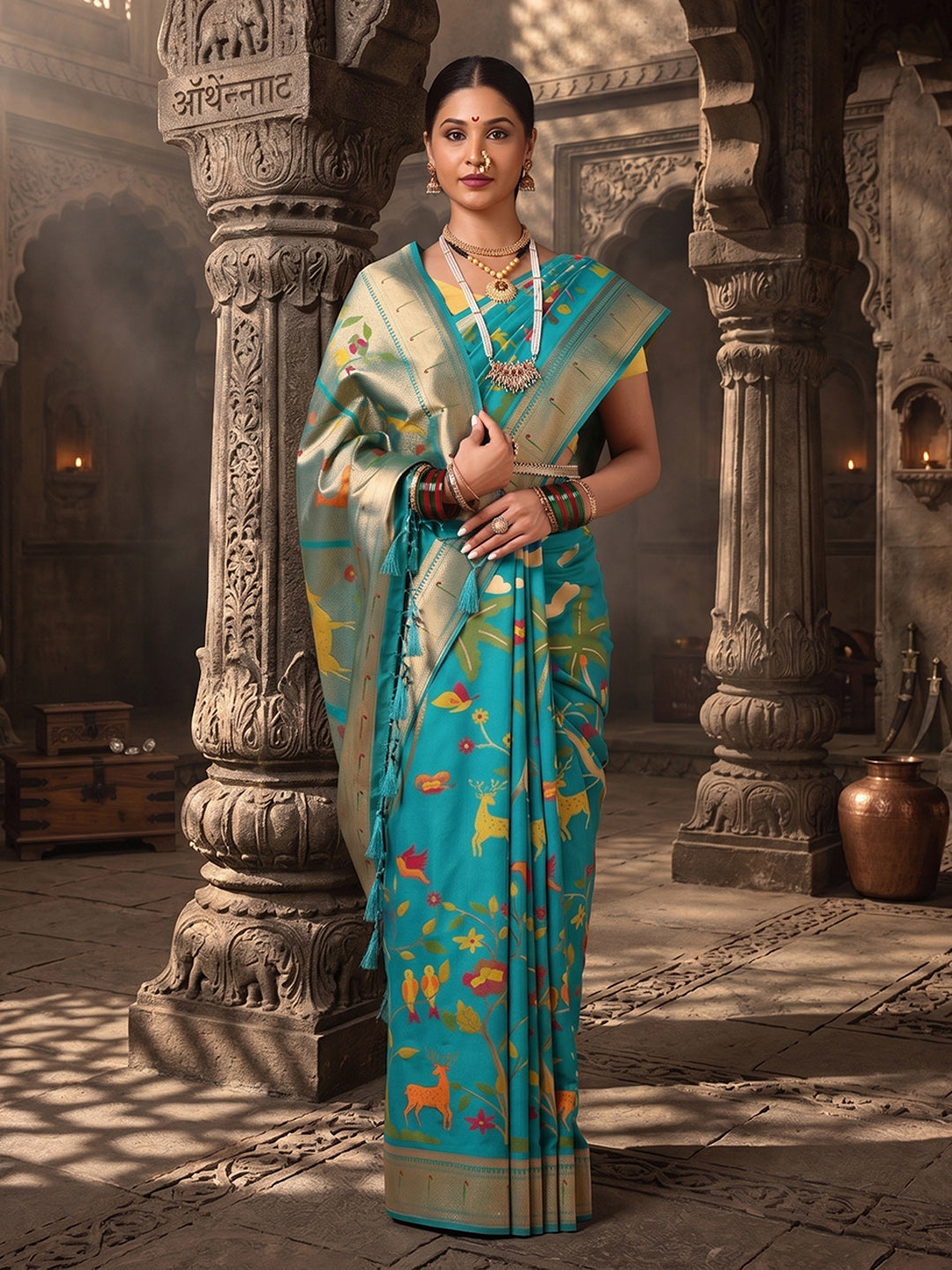 Dark Blue Woven Design Dola Silk Saree