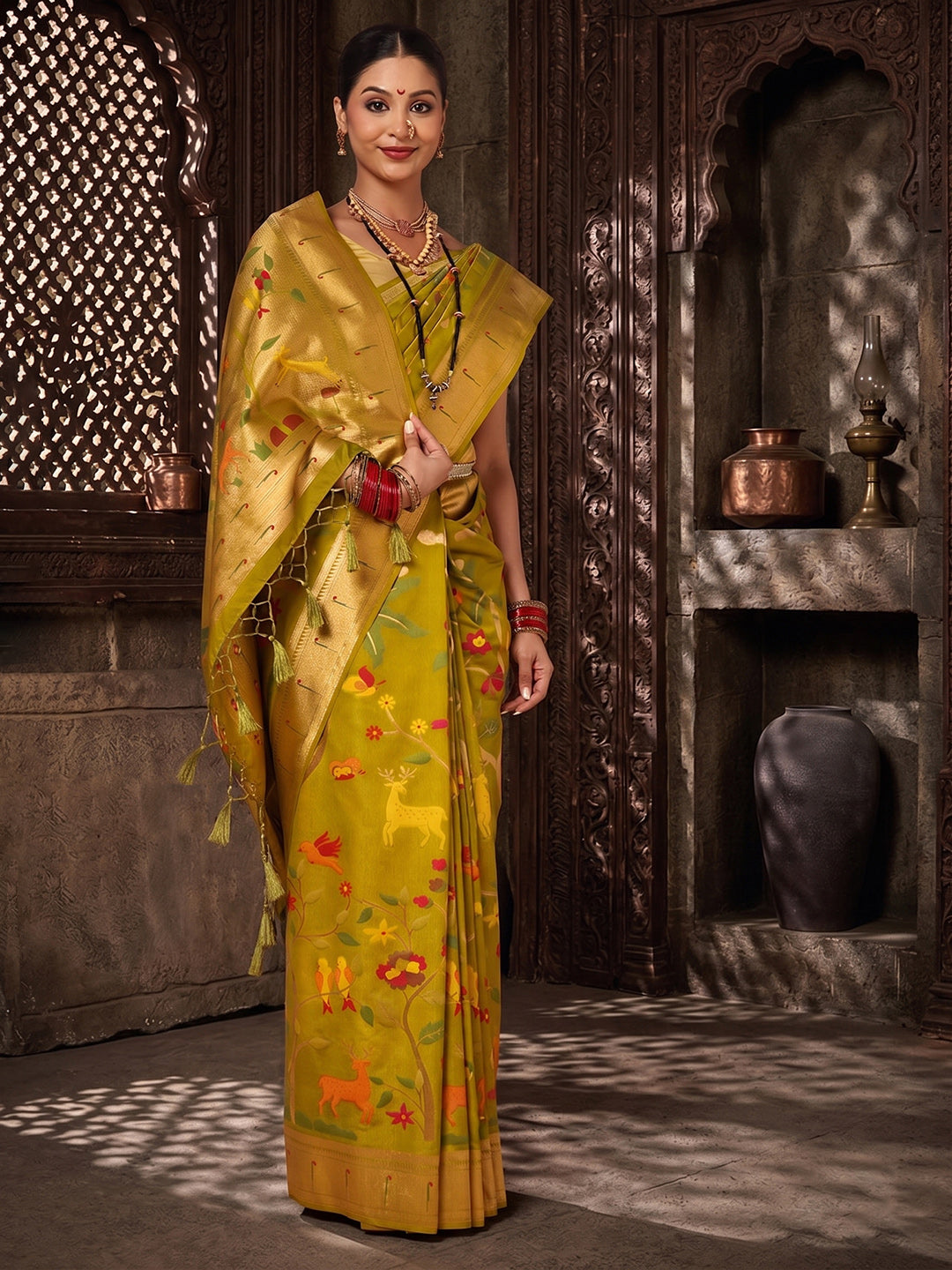 Olive Woven Design Dola Silk Saree