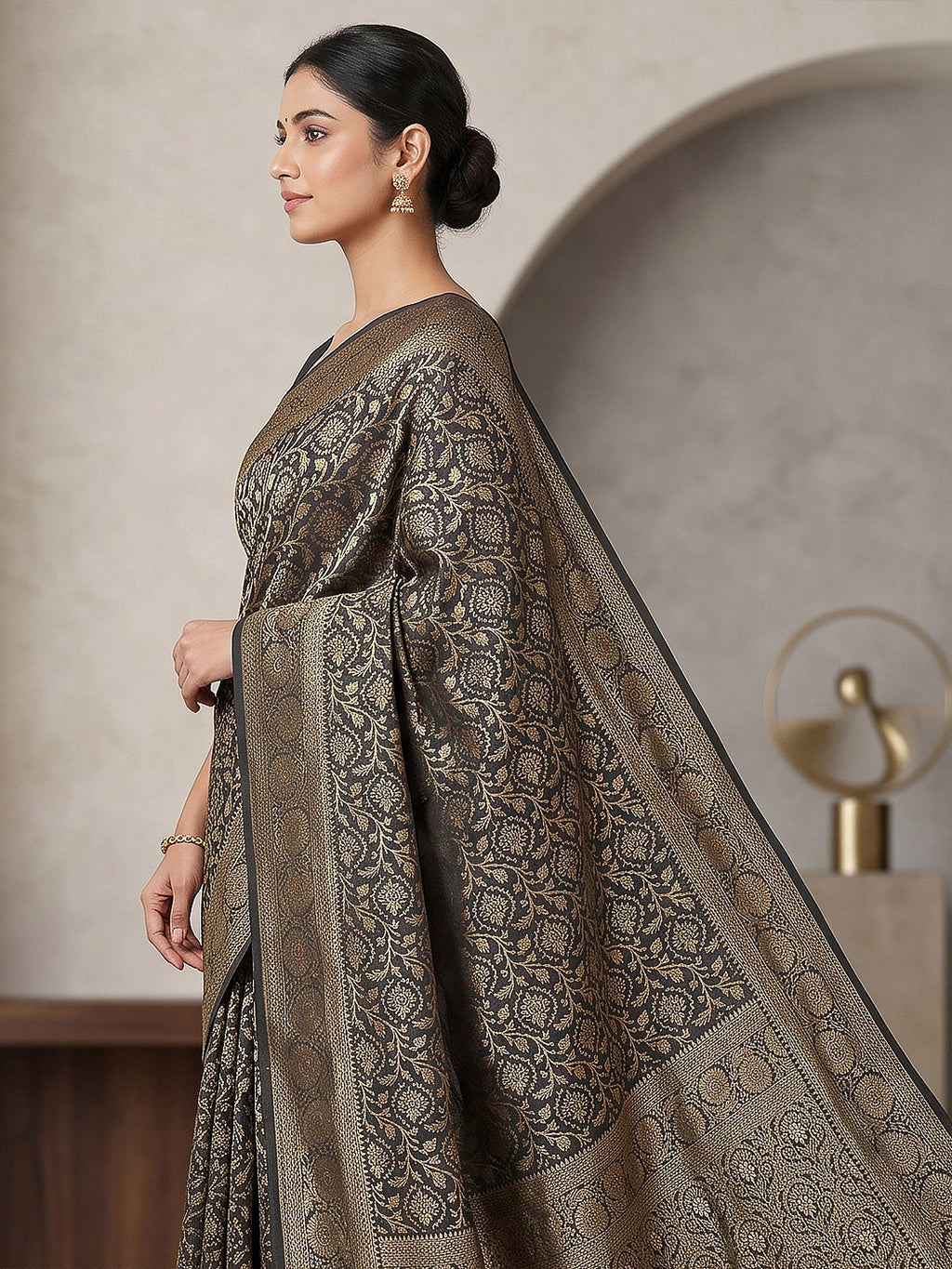 Black Woven Design Dola Silk Saree