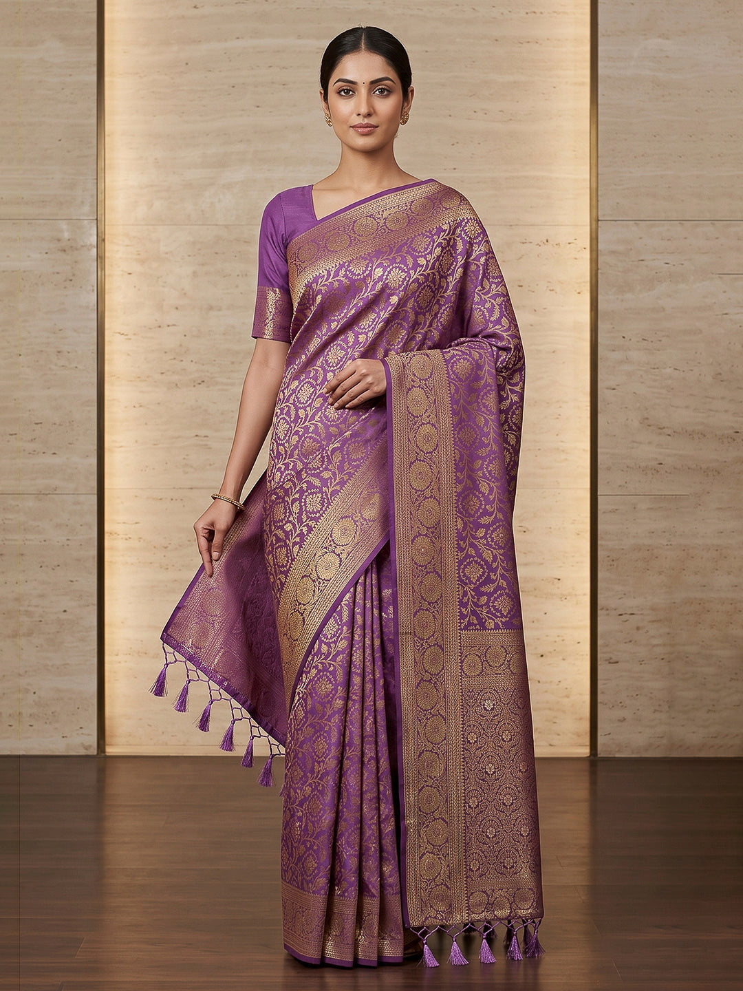 Lavender Woven Design Dola Silk Saree