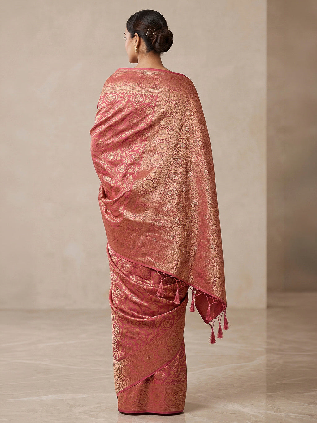 Pink Woven Design Dola Silk Saree