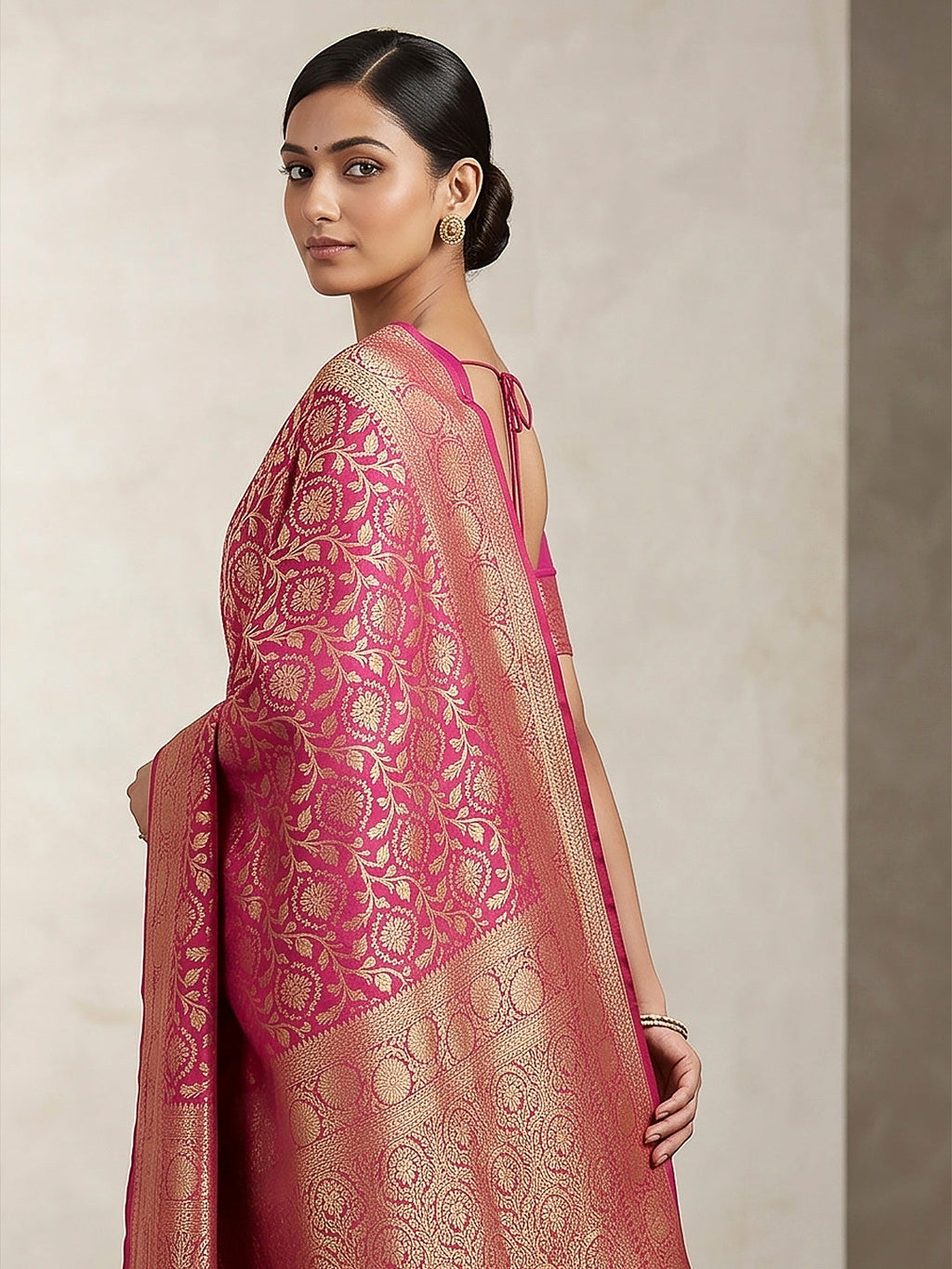 Pink Woven Design Dola Silk Saree
