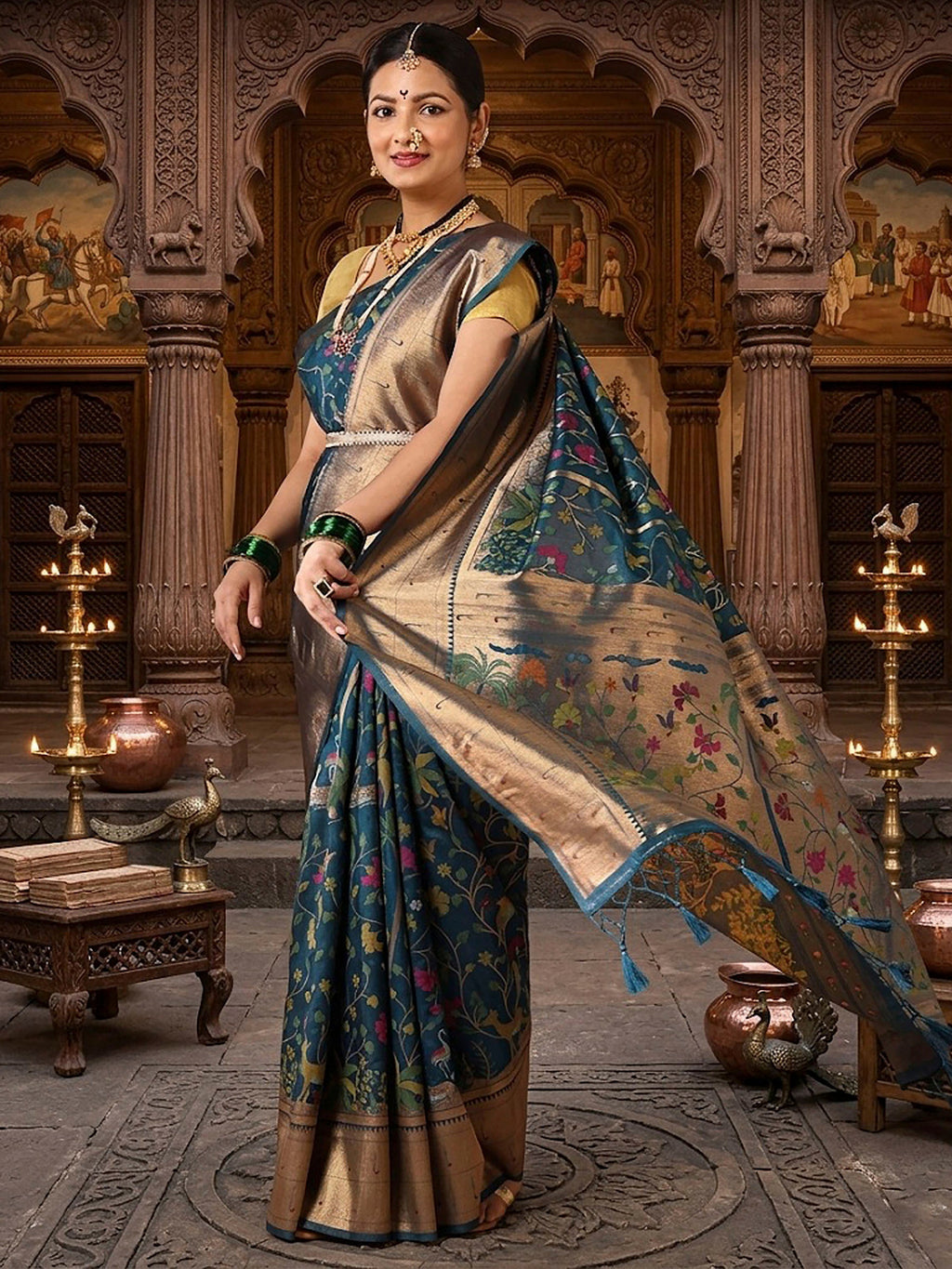 Dark Blue Woven Design Dola Silk Saree