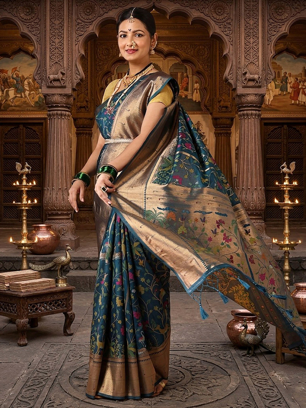 Dark Blue Woven Design Dola Silk Saree