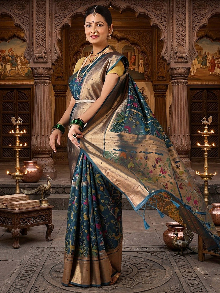 Dark Blue Woven Design Dola Silk Saree