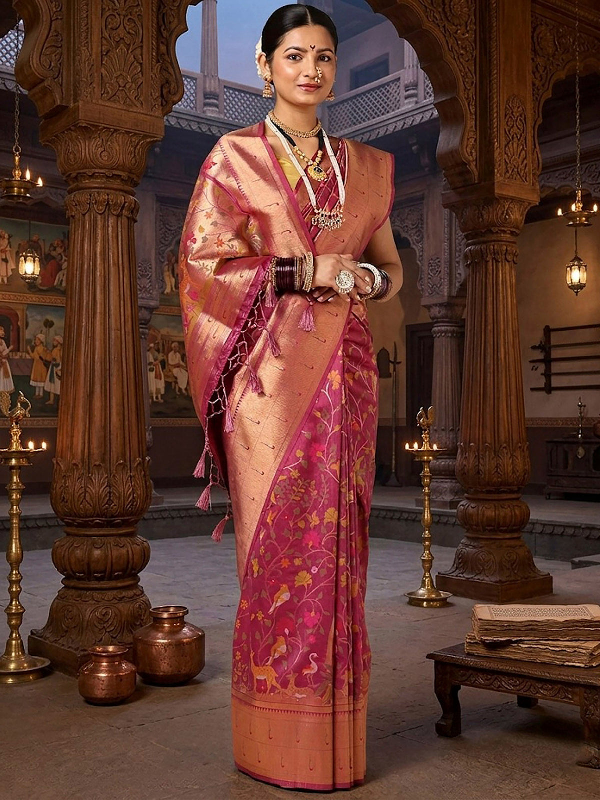 Lavender Woven Design Dola Silk Saree