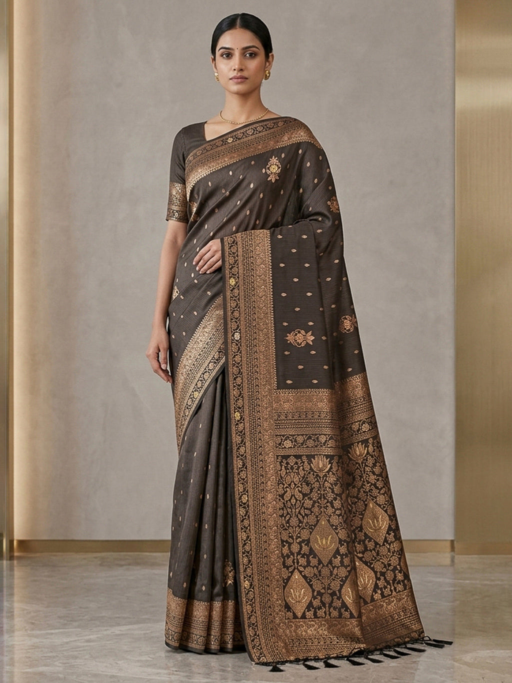 Black Woven Design Dola Silk Saree
