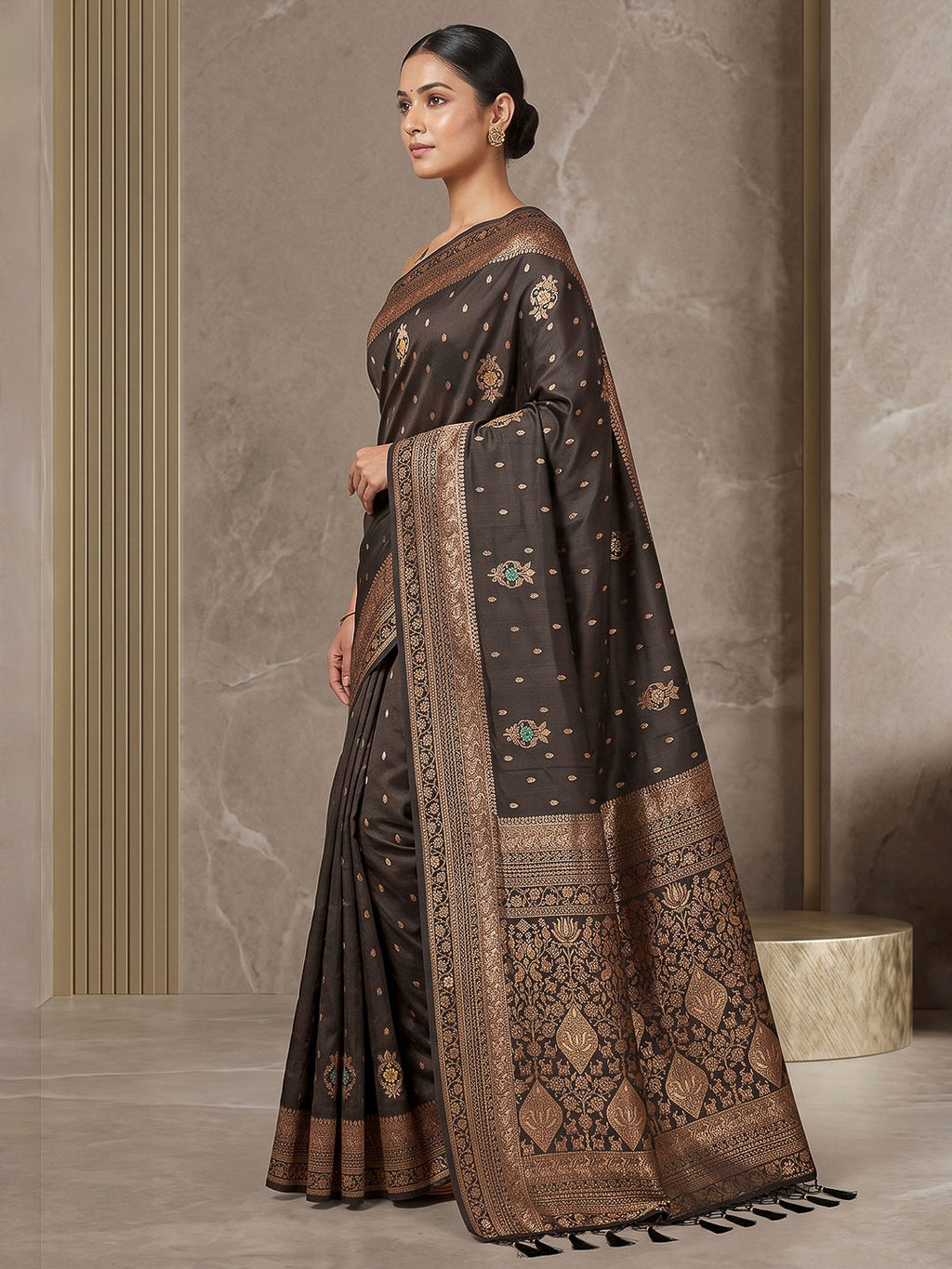 Black Woven Design Dola Silk Saree
