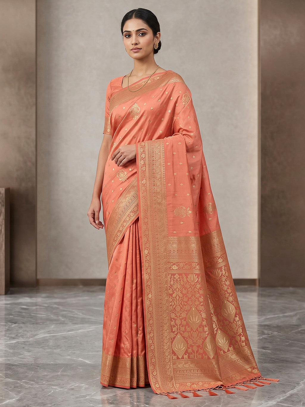 Peach Woven Design Dola Silk Saree