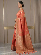 Peach Woven Design Dola Silk Saree