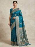 Peacock Blue Woven Design Dola Silk Saree