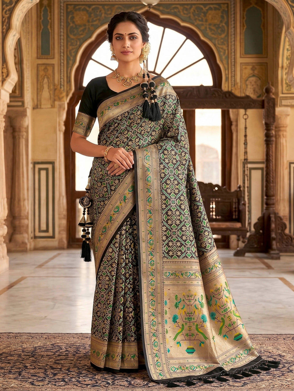 Black Woven Design Art Silk Kanjivaram Saree