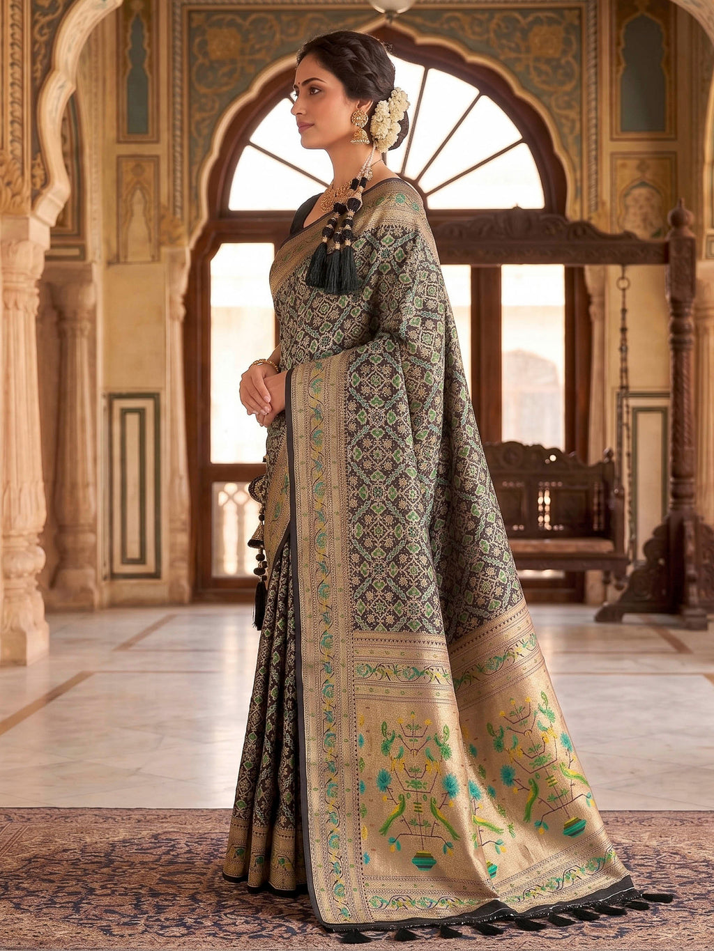 Black Woven Design Art Silk Kanjivaram Saree