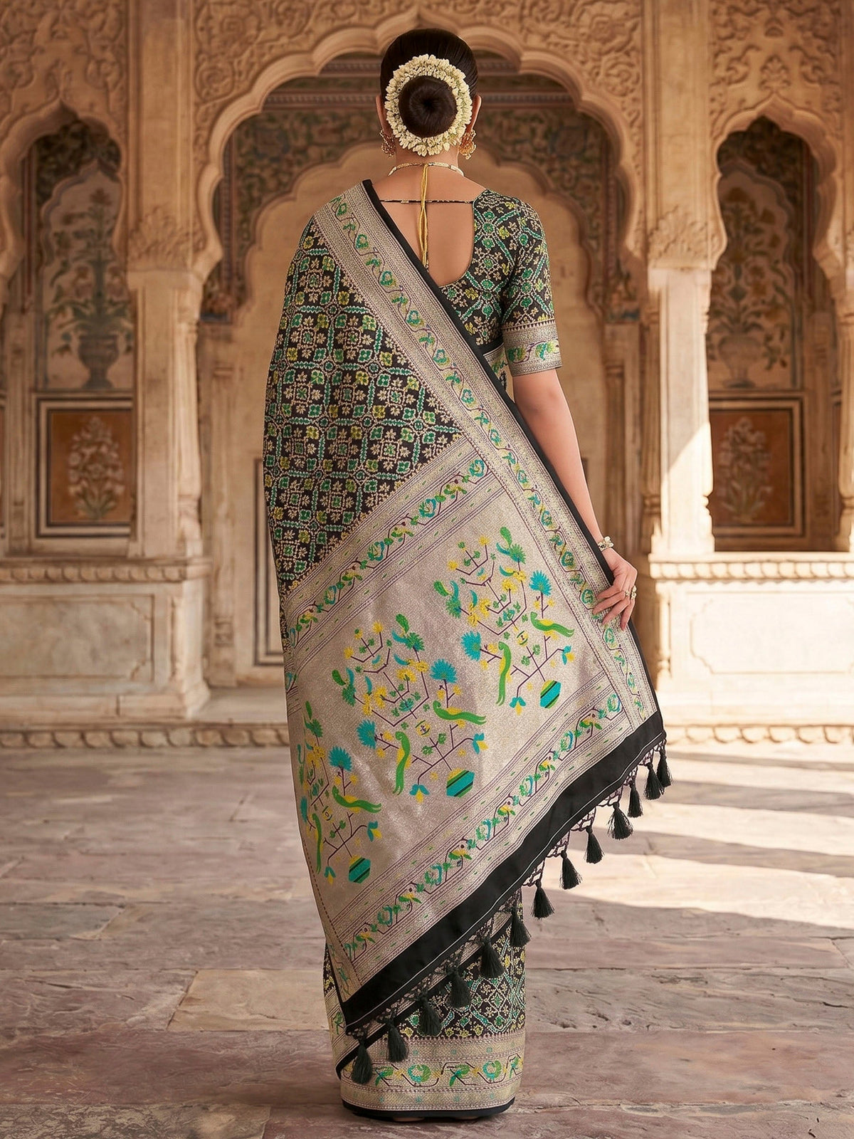 Black Woven Design Art Silk Kanjivaram Saree