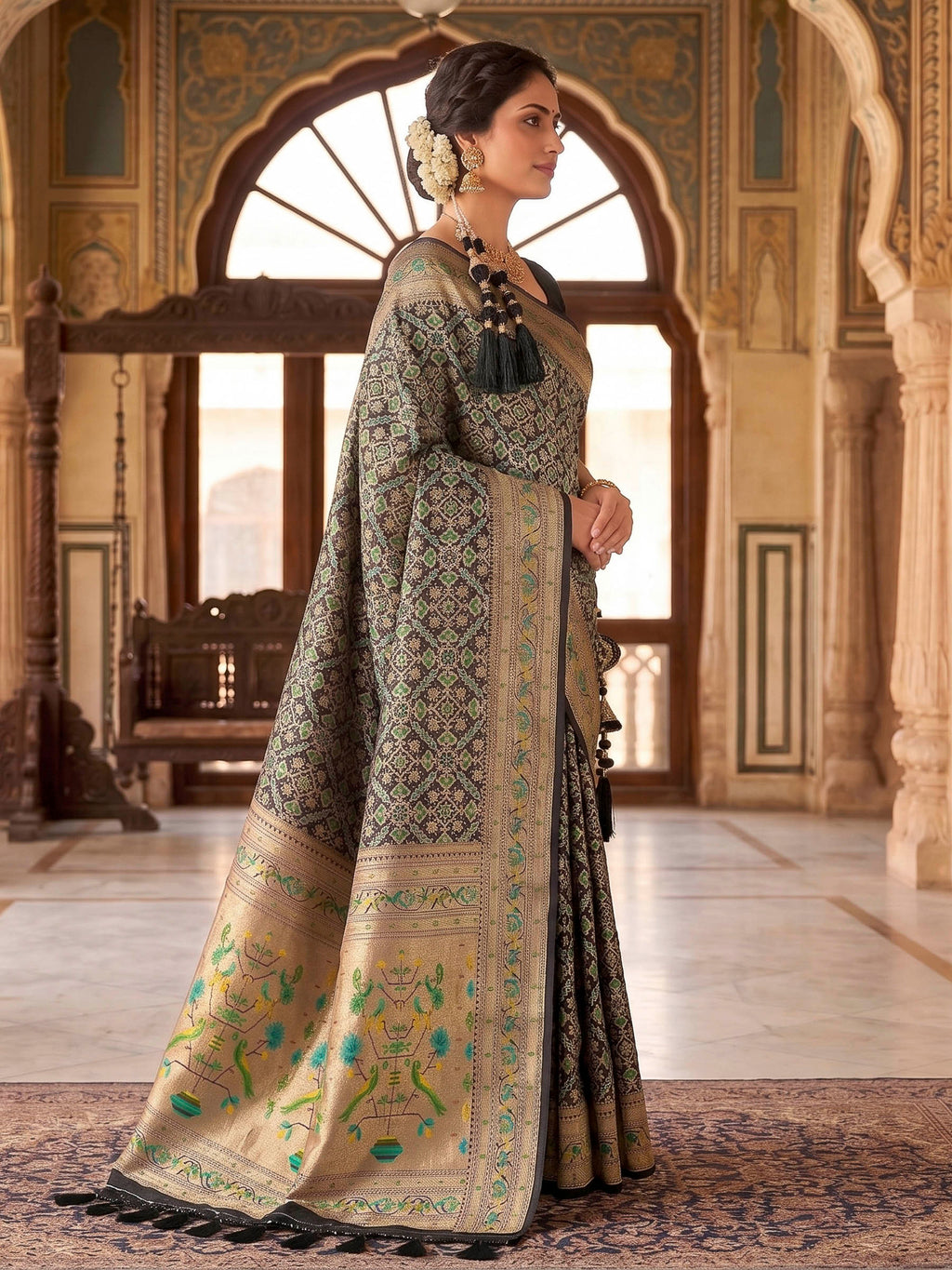 Black Woven Design Art Silk Kanjivaram Saree