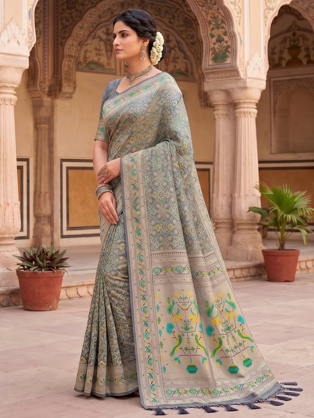 Grey Woven Design Art Silk Kanjivaram Saree