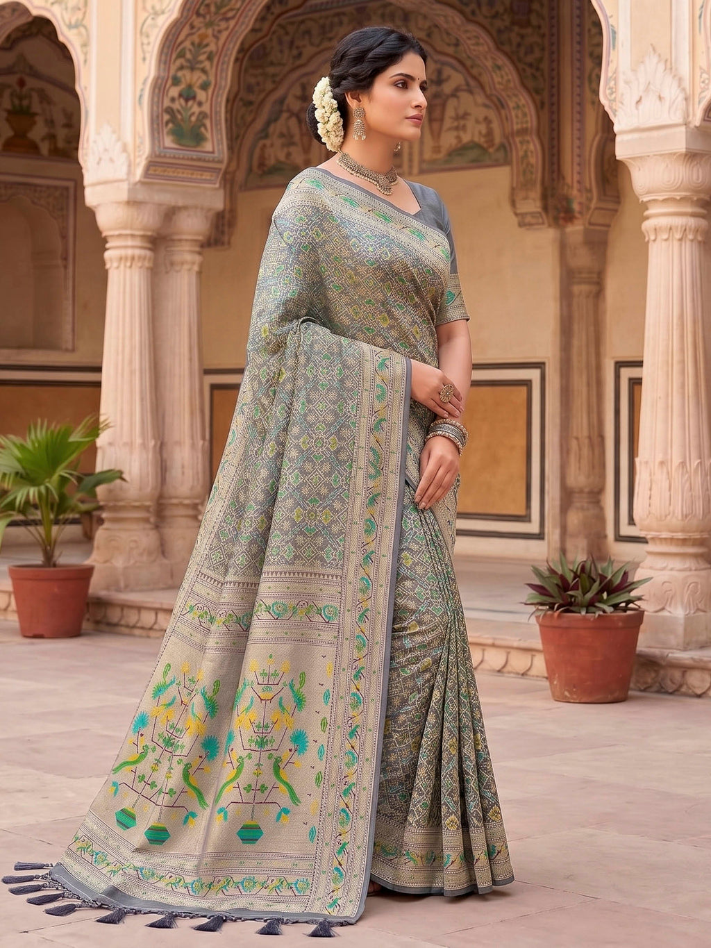 Grey Woven Design Art Silk Kanjivaram Saree