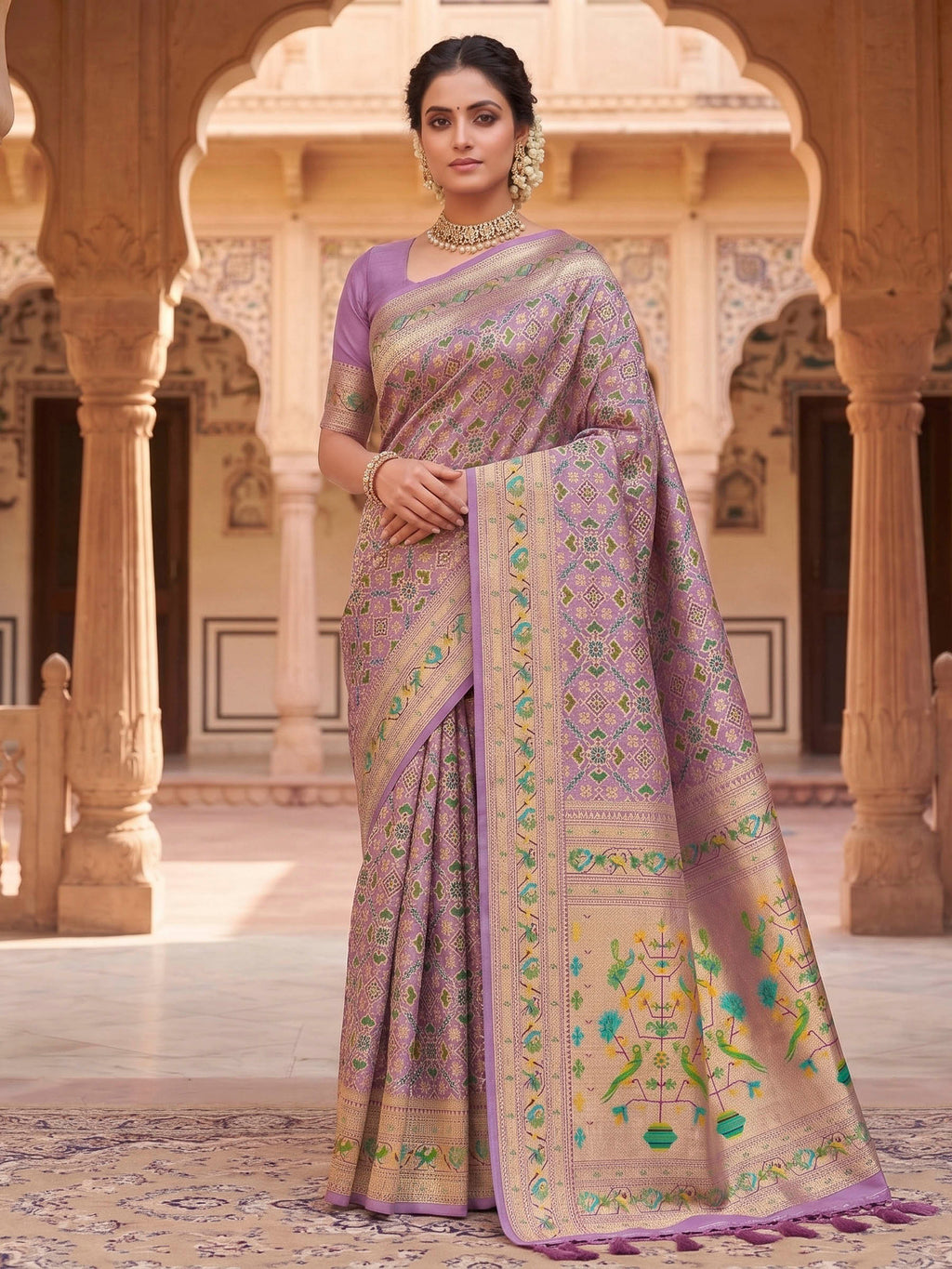 Lavender Woven Design Art Silk Kanjivaram Saree