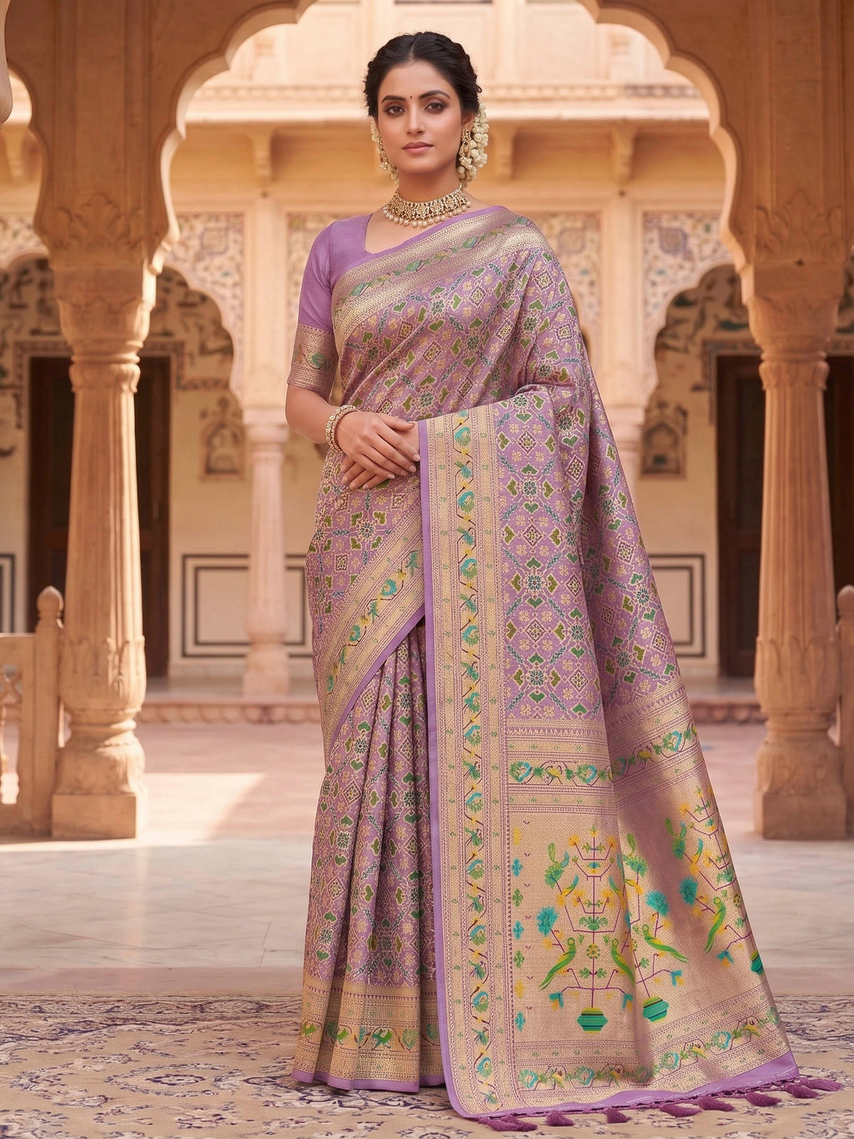 Lavender Woven Design Art Silk Kanjivaram Saree