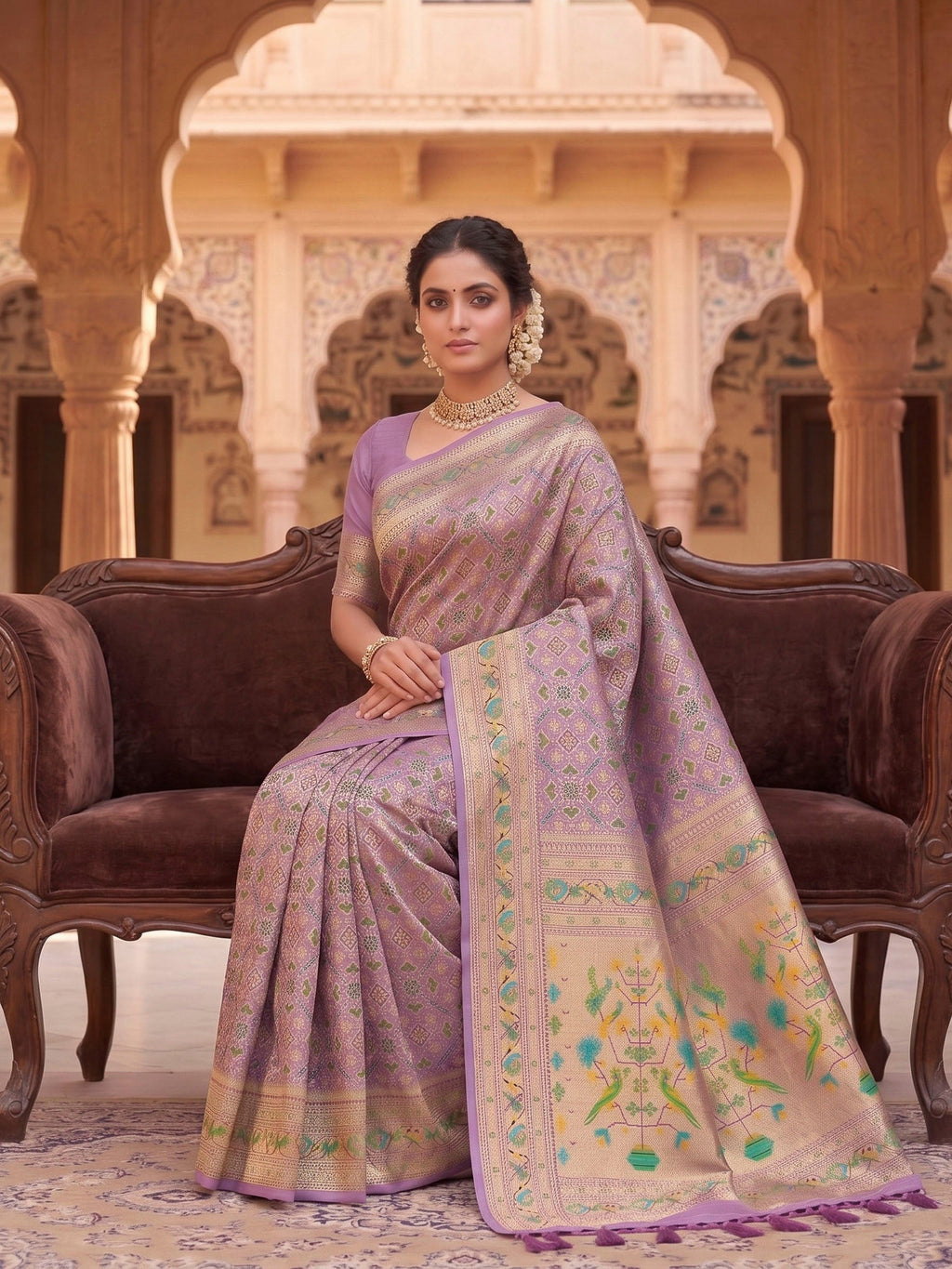 Lavender Woven Design Art Silk Kanjivaram Saree