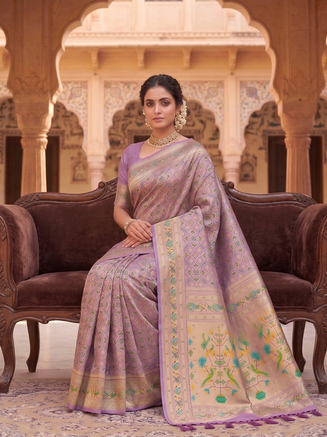 Lavender Woven Design Art Silk Kanjivaram Saree