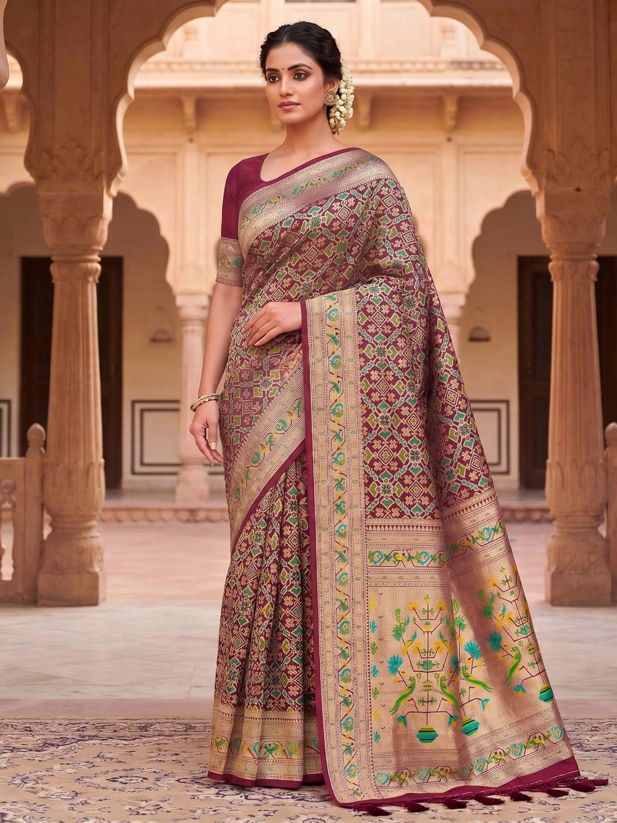 Maroon Woven Design Art Silk Kanjivaram Saree