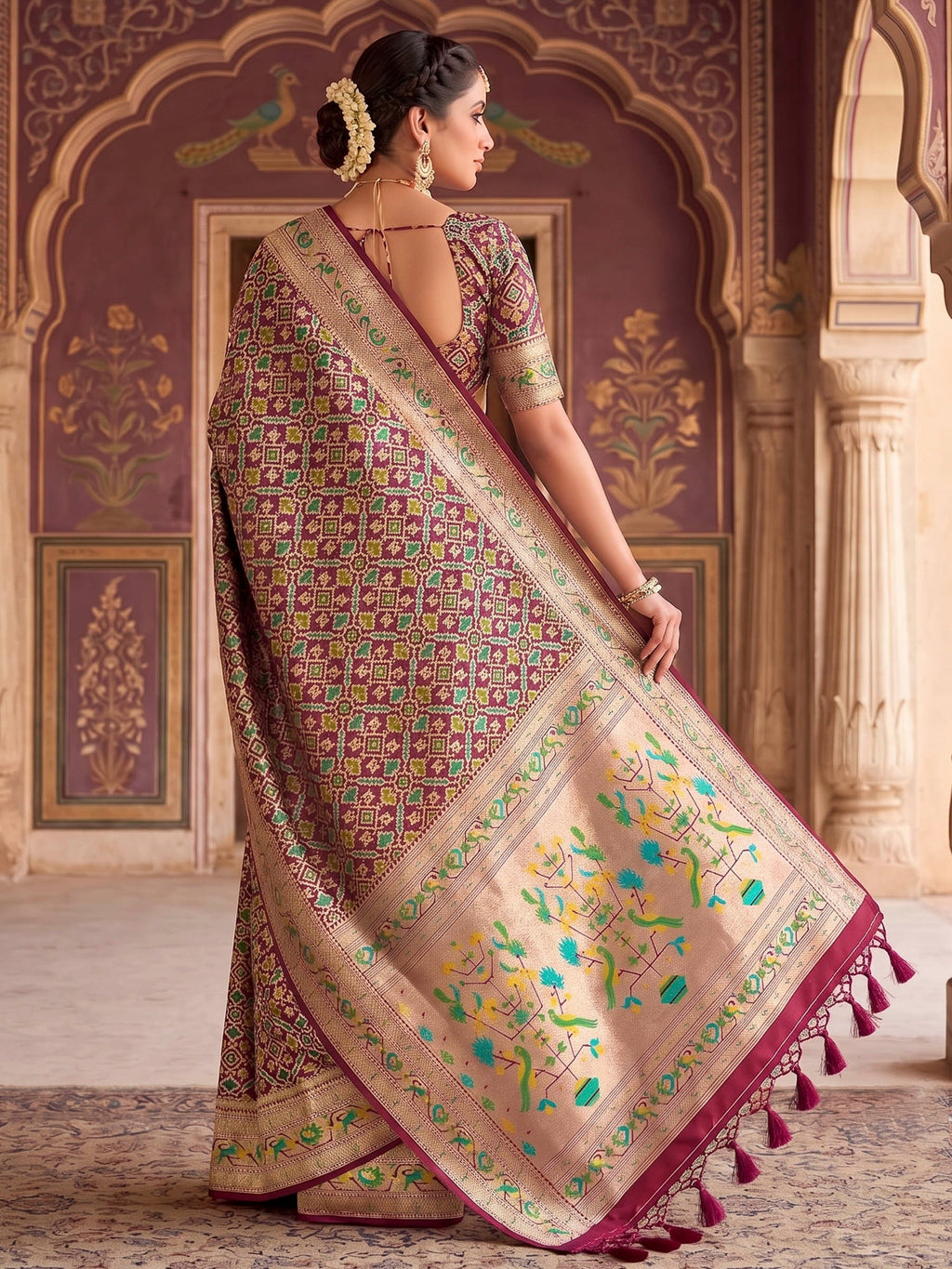 Maroon Woven Design Art Silk Kanjivaram Saree