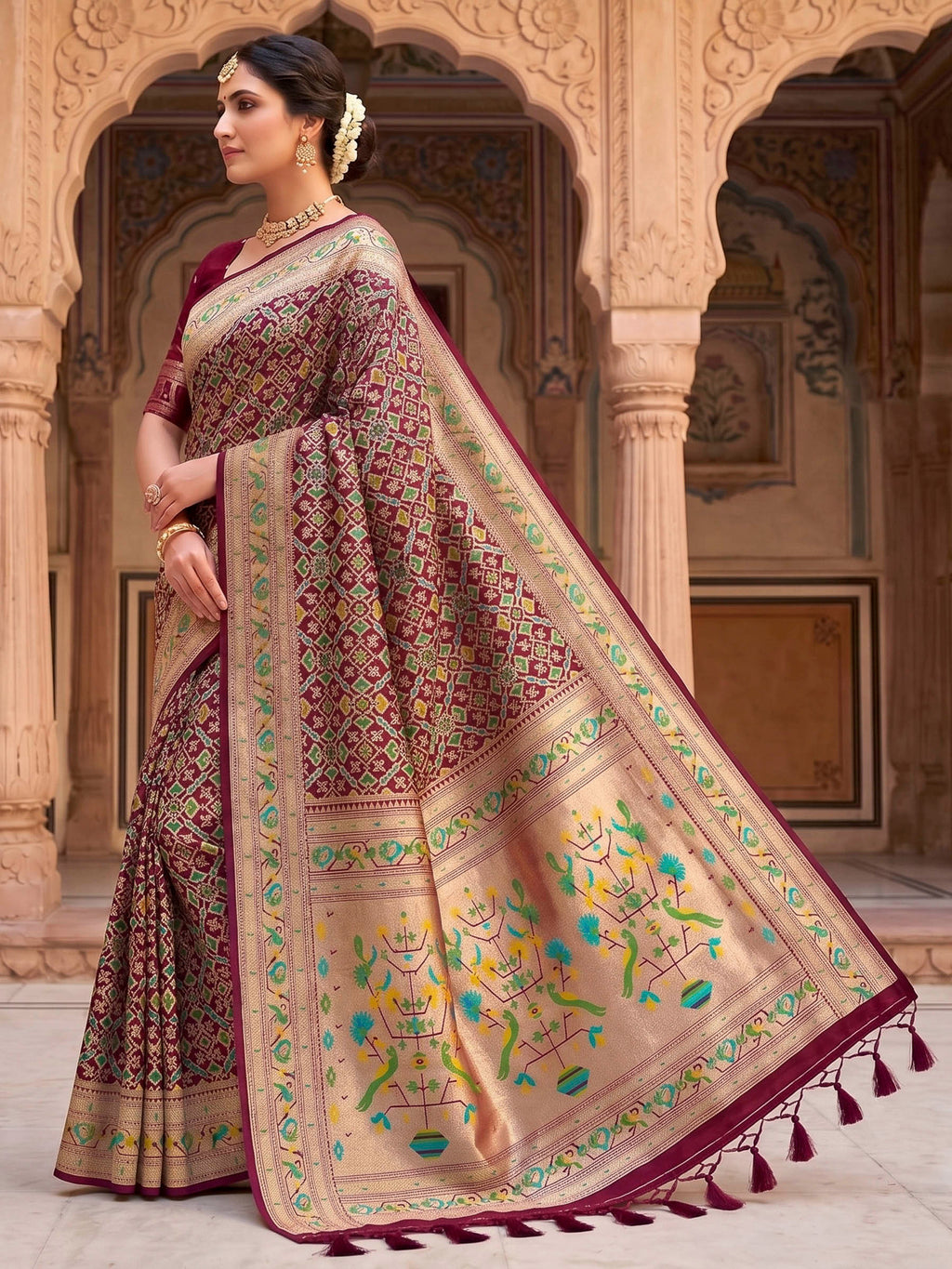 Maroon Woven Design Art Silk Kanjivaram Saree