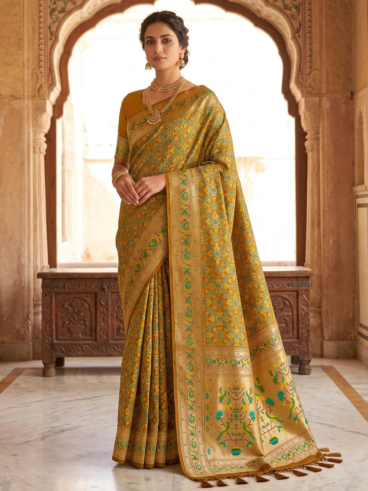 Mustard Woven Design Art Silk Kanjivaram Saree