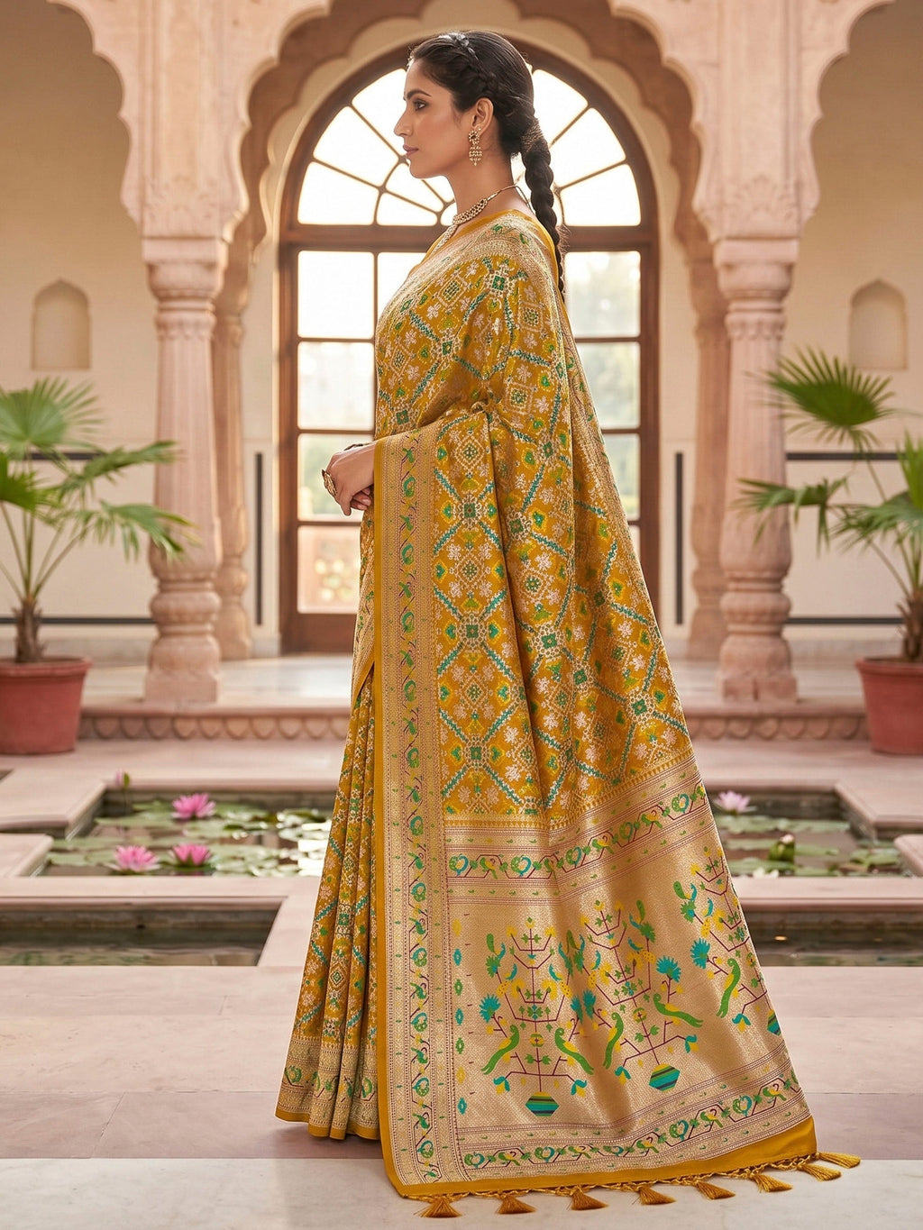 Mustard Woven Design Art Silk Kanjivaram Saree