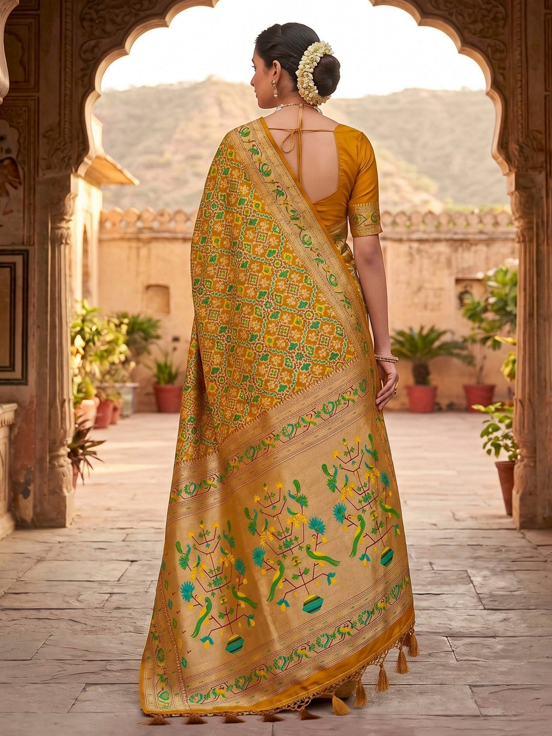 Mustard Woven Design Art Silk Kanjivaram Saree