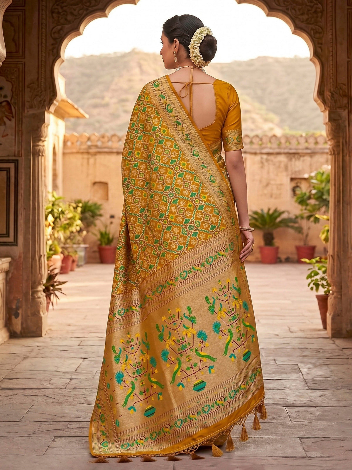 Mustard Woven Design Art Silk Kanjivaram Saree