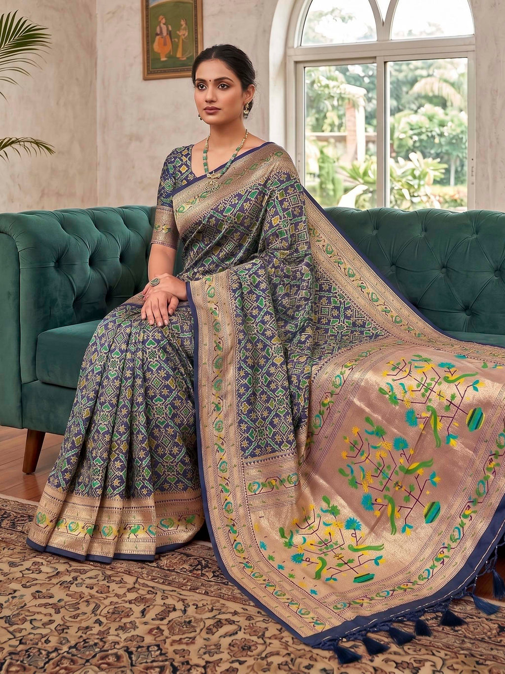 Navy Blue Woven Design Art Silk Kanjivaram Saree