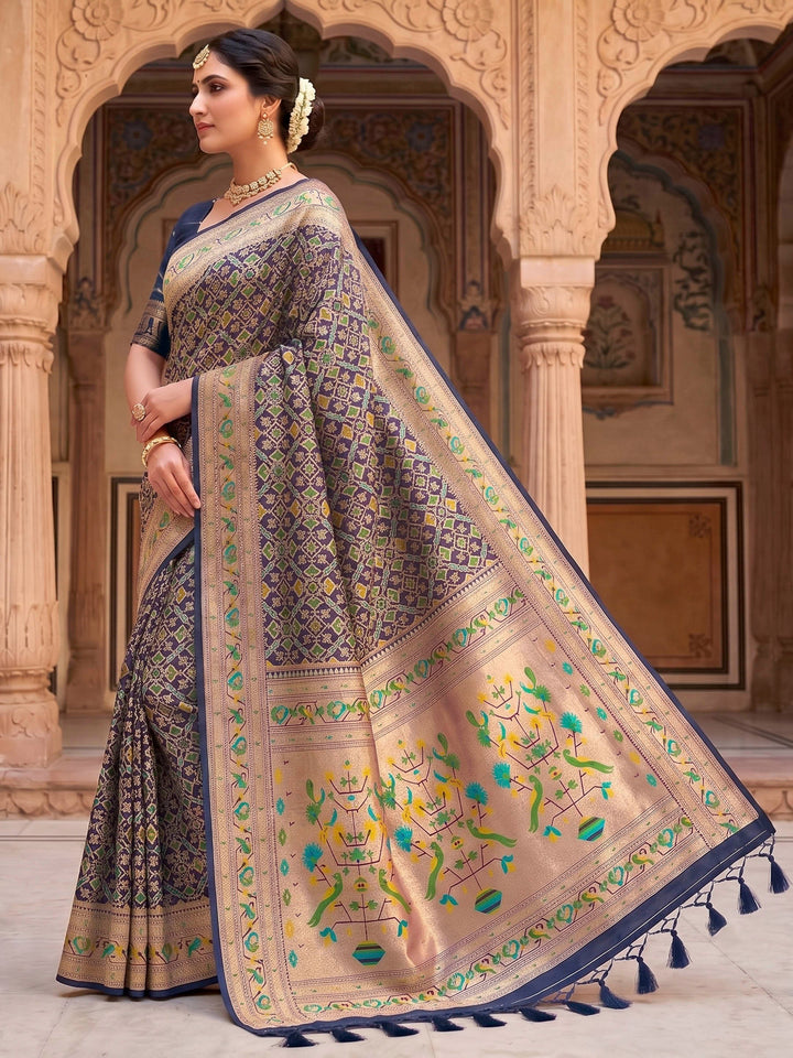 Navy Blue Woven Design Art Silk Kanjivaram Saree