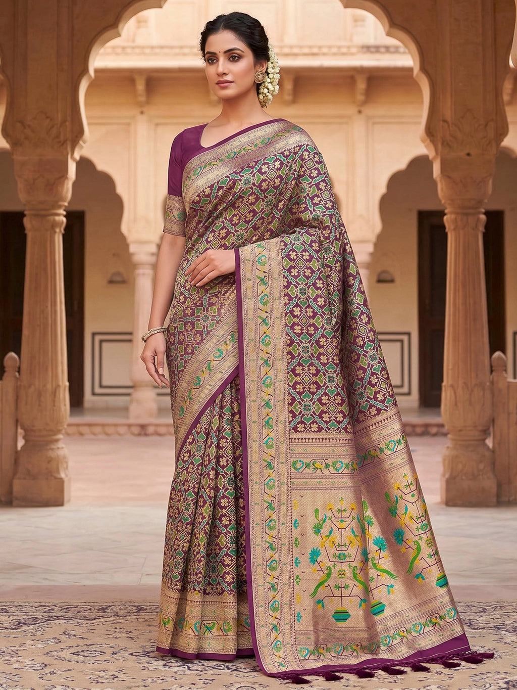 Wine Woven Design Art Silk Kanjivaram Saree