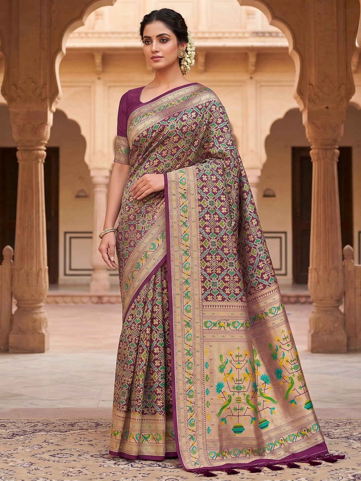 Wine Woven Design Art Silk Kanjivaram Saree